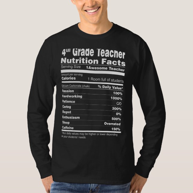 T-shirt Magnifique 4e année Enseignant Valeur nutritive Qu (Devant)