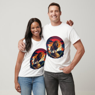 T-shirt Magnifique Chemise Vintage Lion au Coucher du Sole
