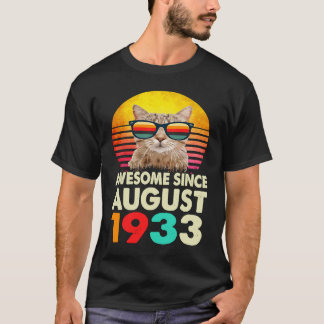 T-shirt Magnifique depuis août 1933 90e Anniversaire Chat