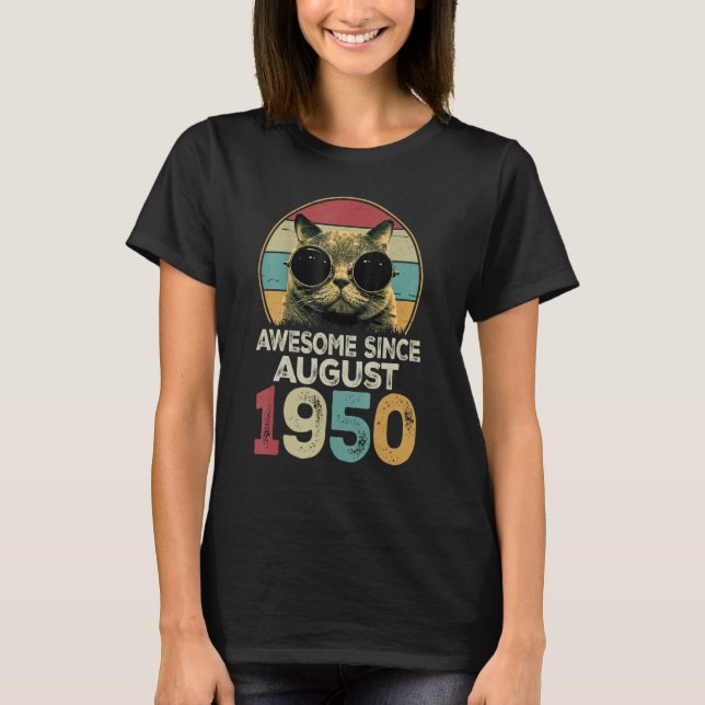 T-shirt Magnifique Depuis Août 1950 73 Ans Chat 73ème Bi (Devant)