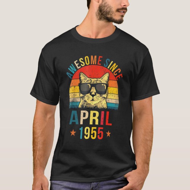 T-shirt Magnifique depuis avril 1955 67e Anniversaire Chat (Devant)