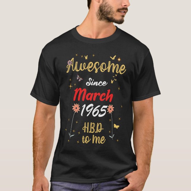 T-shirt Magnifique Depuis Mars 1965 Anniversaire Fleurs mi (Devant)