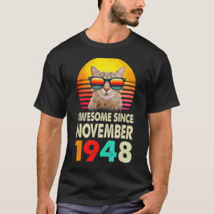 T-shirt Magnifique depuis novembre 1948 74th Birthday Cat