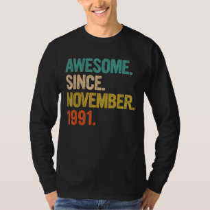 T-shirt Magnifique Depuis Novembre 1991 Cadeaux de 31 Ans 