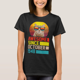 T-shirt Magnifique depuis octobre 1948 74th Birthday Cat M
