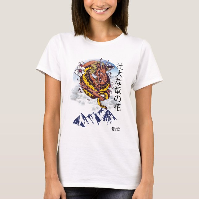 T-shirt Magnifique Fleur de Dragon Femmes Blanches (Devant)