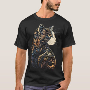 T-shirt Magnifique motif floral de chat bleu et beige marr