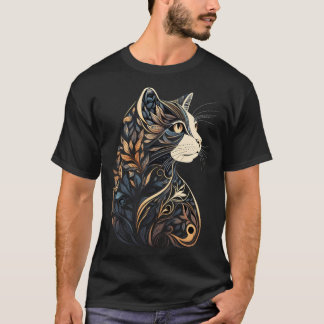 T-shirt Magnifique motif floral de chat bleu et beige marr