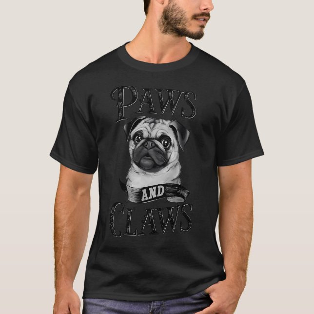 T-shirt Magnifique Pug "Pattes et Griffes"  (Devant)