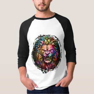 T-SHIRT MAGNIFIQUE RUGISSEMENT DE LION ABSTRAIT GÉOMÉTRIQU