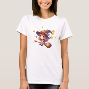 T-shirt Magnifique sorcière mignonne avec balai, Halloween