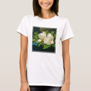 T-shirt Magnolias géantes sur un tissu bleu de velours,