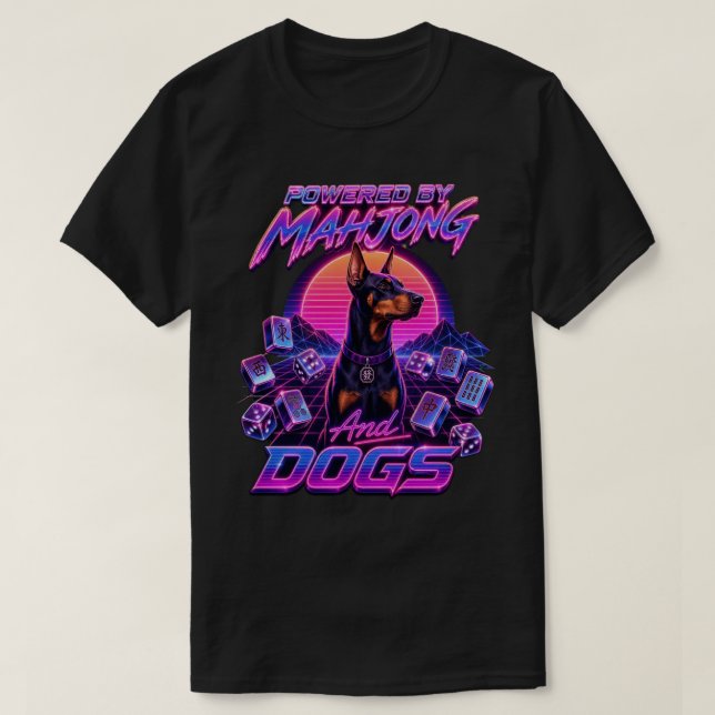 T-shirt Mahjong & Dogs Synthwave Doberman Art (Design devant)