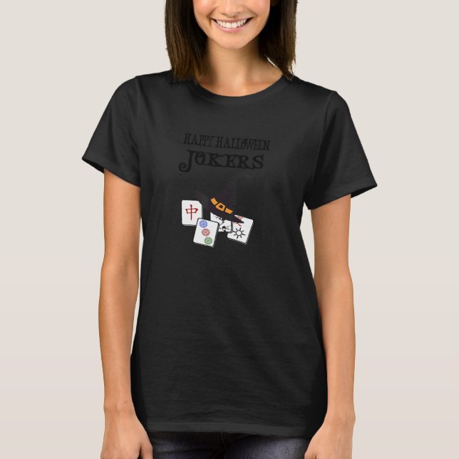 T-shirt Mahjong Happy Halloween Jokers Tile Game Tee (Devant)