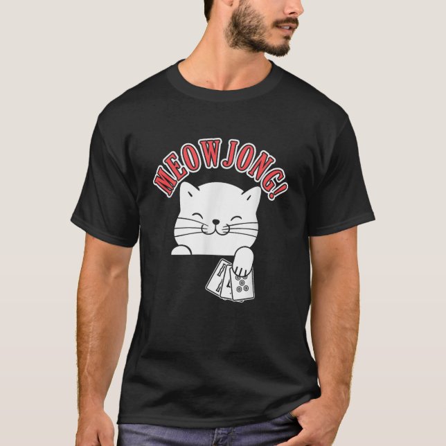 T-shirt Mahjong Joueur de chat Chine jeu de société MahJon (Devant)
