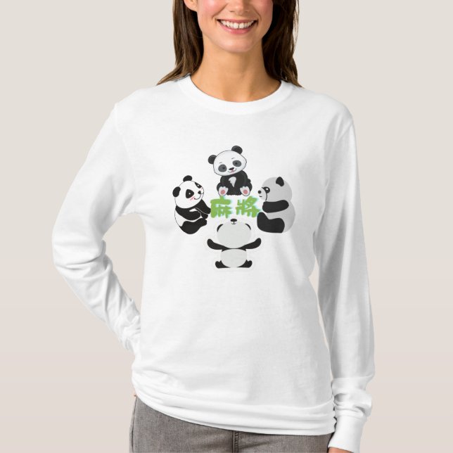 T-shirt Mahjong Panda Cute Funny (Devant)
