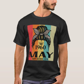 T-shirt Mai 1960 Anniversaire fille Messy Bun Joyeux anniv
