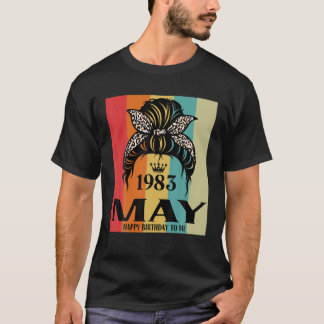 T-shirt Mai 1983 Anniversaire fille Messy Bun Joyeux anniv