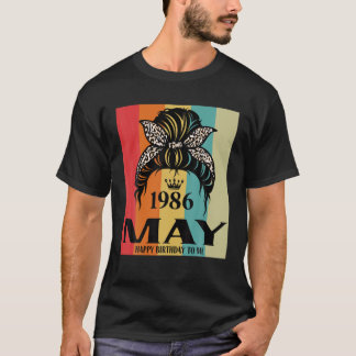 T-shirt Mai 1986 Anniversaire fille Messy Bun Joyeux anniv