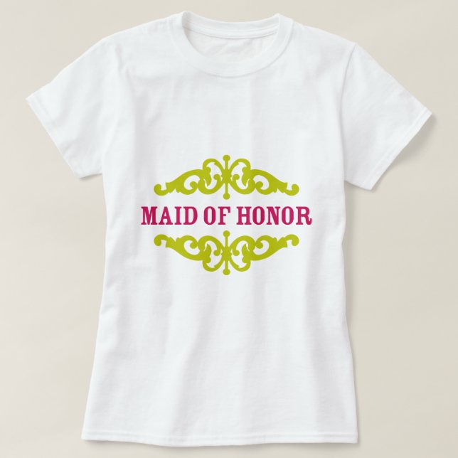T-shirt Maid of Honor (Rose chaud et Chartreuse) (Design devant)