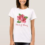 T-shirt Maid of Honor Tropical Floral Red Hibiscus<br><div class="desc">Cette femme de ménage d'honneur est décorée d'une aquarelle rouge hibiscus à motifs floraux tropicaux. Personnalisez-le avec votre propre texte. Des produits correspondants sont disponibles. Visitez notre magasin ou consultez nos pages de collection pour voir la gamme complète.</div>
