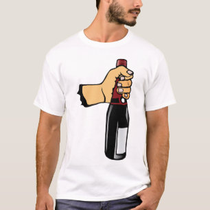 T-shirt main bouteille tient tenir alcool humour vin 20