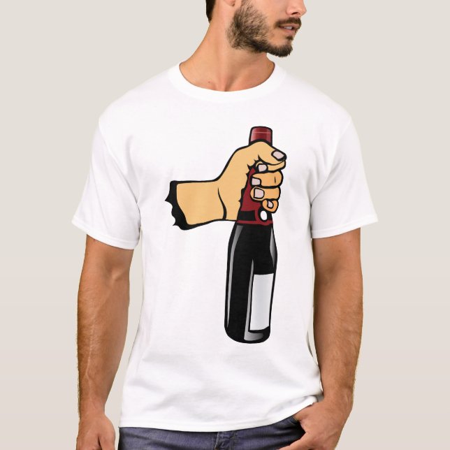 T-shirt main bouteille tient tenir alcool humour vin 20 (Devant)