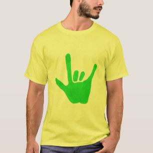 T-shirt Main d'amour, langue des signes en vert, sur Tee