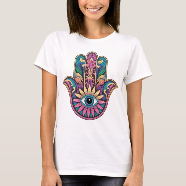 T-shirt main de Hamsa arc-en-ciel (Devant)