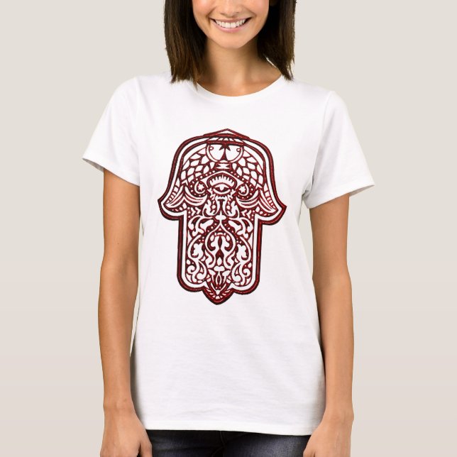 T-shirt Main de henné de Hamsa (Rouge) (Devant)