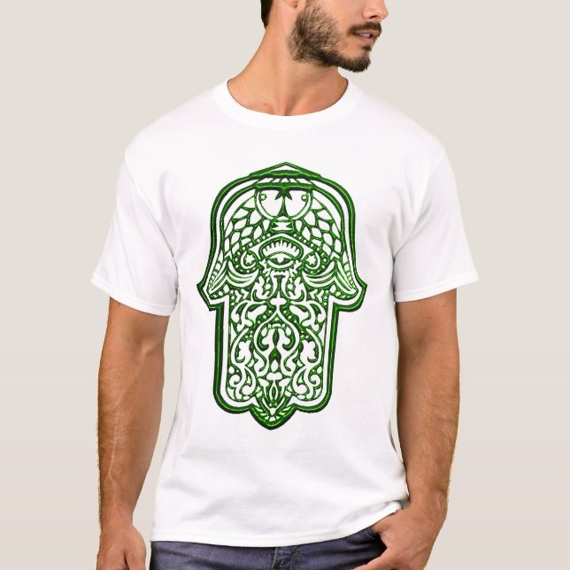 T-shirt Main de henné de Hamsa (Vert) (Devant)