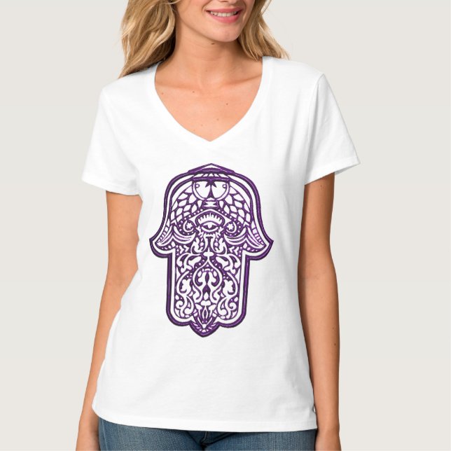 T-shirt Main de henné de Hamsa (violet) (Devant)