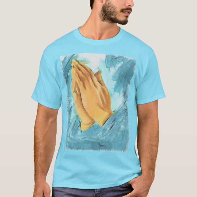 T-shirt Main de prière (arrière - plan bleu) (Devant)