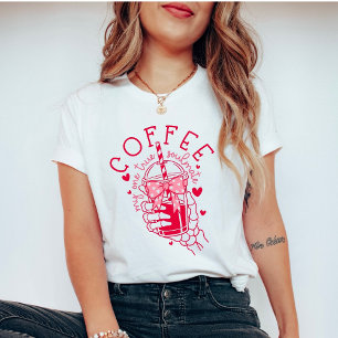 T-shirt Main de squelette Café Âme sœur Rouge Cœurs roses