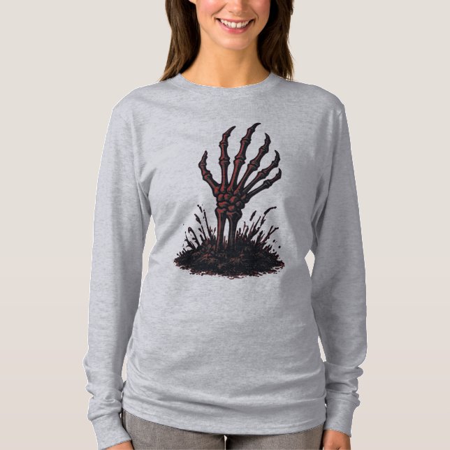 T-shirt Main de squelette effrayante sortant du sol (Devant)