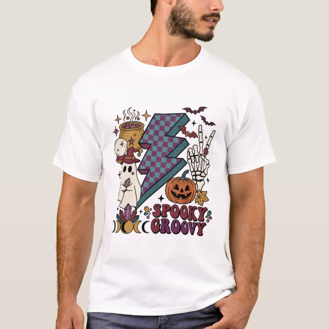 T-shirt Main de squelette fantôme groovy éclair P (Devant)