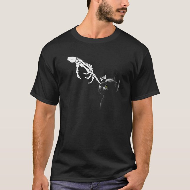 T-shirt Main de squelette mignonne Halloween Chat noir Boo (Devant)