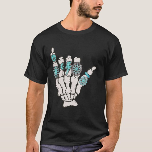 T-shirt Main de squelette turquoise Cowboy Rodeo occidenta (Devant)