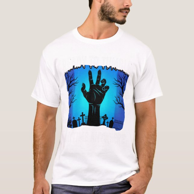 T-shirt Main de zombie Halloween prête à tomber Cimetière (Devant)