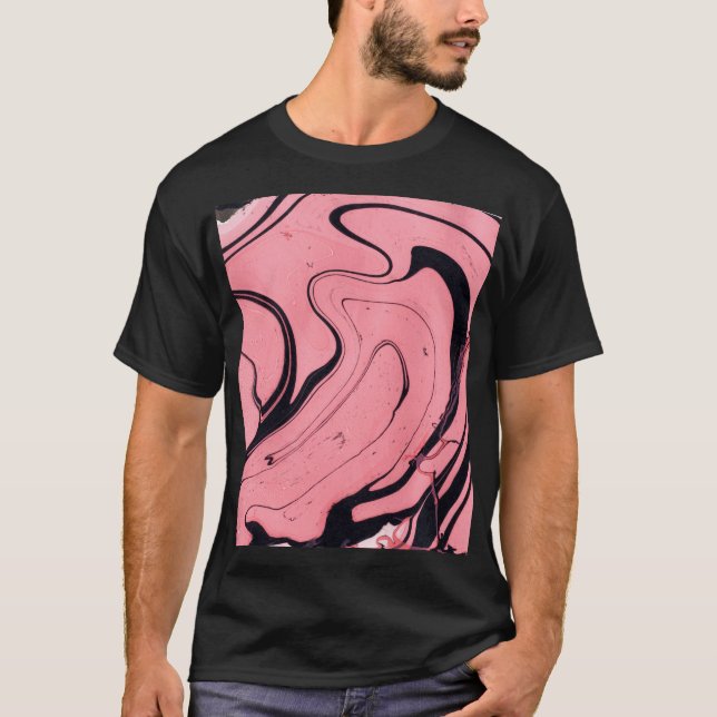 T-shirt Main en marbre rose noir dessinée (Devant)