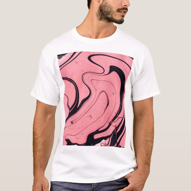 T-shirt Main en marbre rose noir dessinée (Devant)