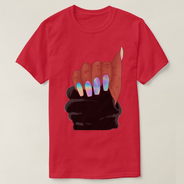 T-shirt Main femme afro avec ongles holographes (Design devant)