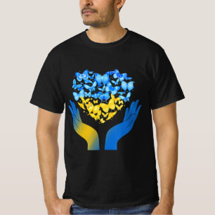 T-shirt Main Love Heart Butterfly Ukrainien Drapeau Stand 