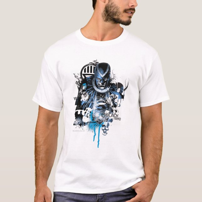 T-shirt Main noire - Collage bleu (Devant)