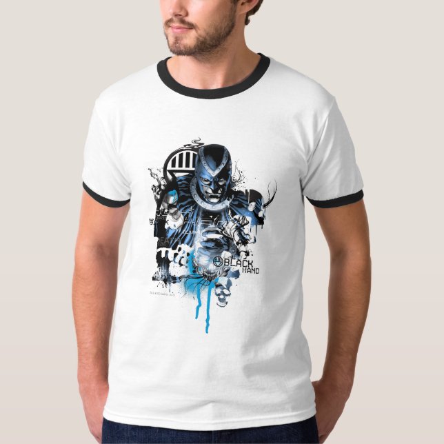 T-shirt Main noire - Collage bleu (Devant)