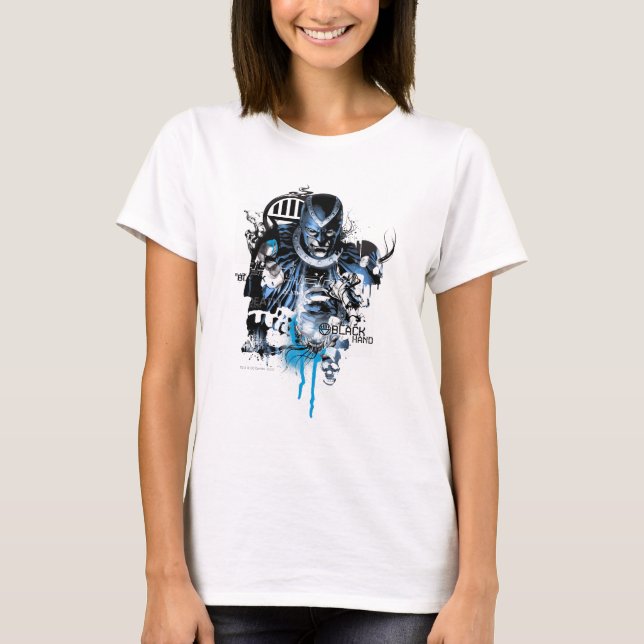 T-shirt Main noire - Collage bleu (Devant)