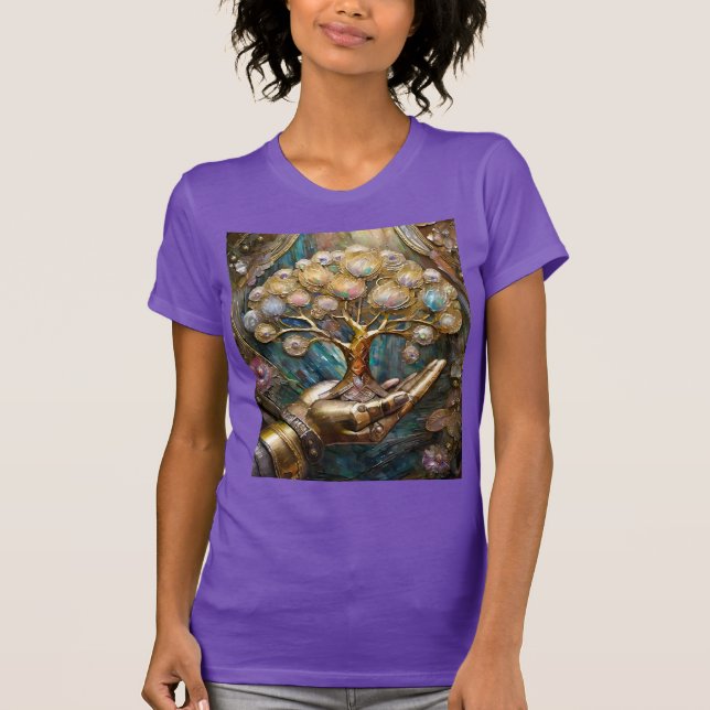 T-shirt Main Robot D'Or Tenant Arbre De Vie D'Or (Devant)