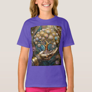 T-shirt Main Robot D'Or Tenant Arbre De Vie D'Or