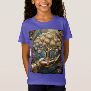 T-Shirt Main Robot D'Or Tenant Arbre De Vie D'Or