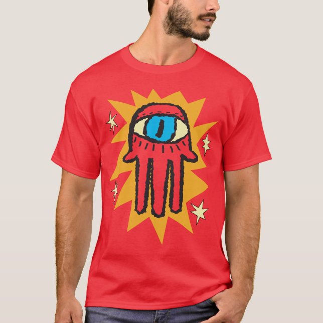 T-shirt Main rougeoyante de Hamsa d'oeil mauvais de Dieu (Devant)